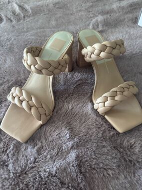Dolce Vita Braided Double-Strap Block Heel Sandals in Beige